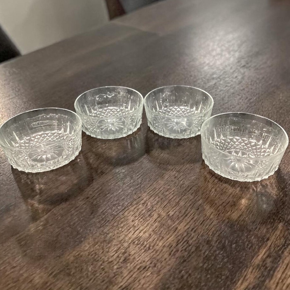 Arcoroc France Cut Glass Dessert Bowls, Set Of 4, Vintage Starburst Design